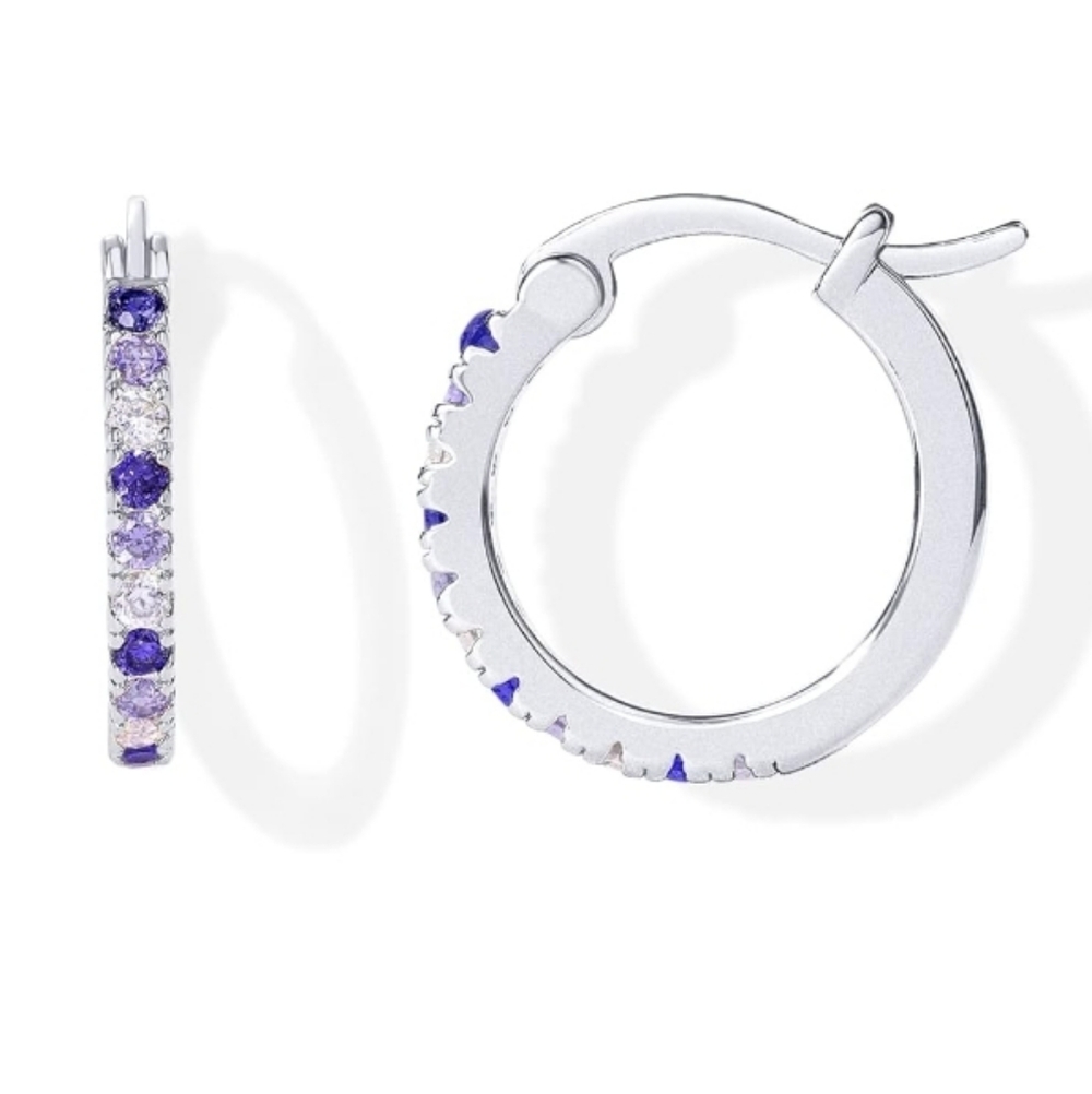 18K White Gold Plated Purple Cubic Zirconia Hoop Earrings
